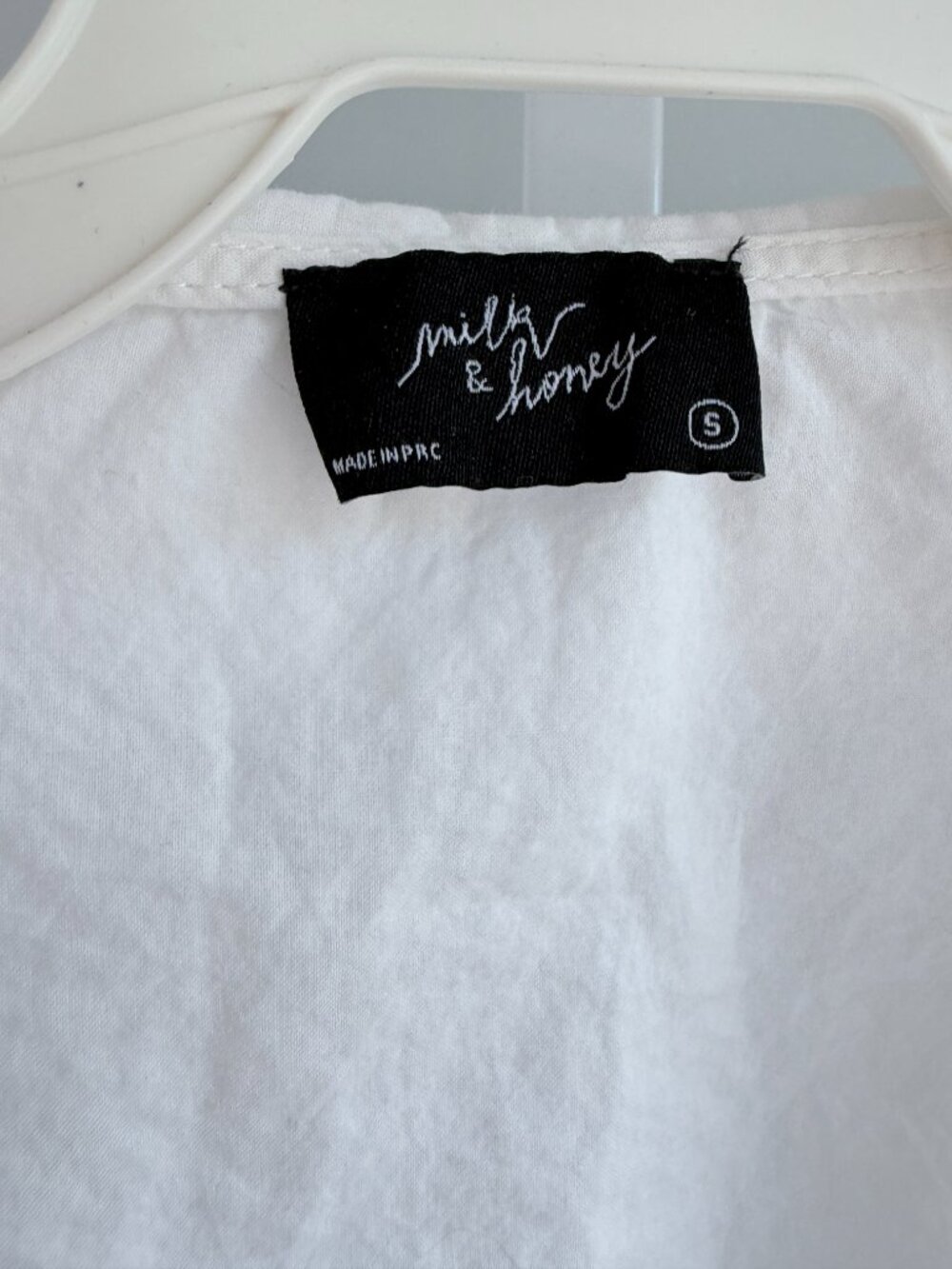 Milk & Honey White Eyelet Cropped Top Puff Sleeve Cotton Boho Blouse Sz S - Picture 6 of 8